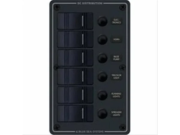 Blue Sea 8373 Water Resistant 6 Position Panel - Black, Vertical Mount, 12 V
