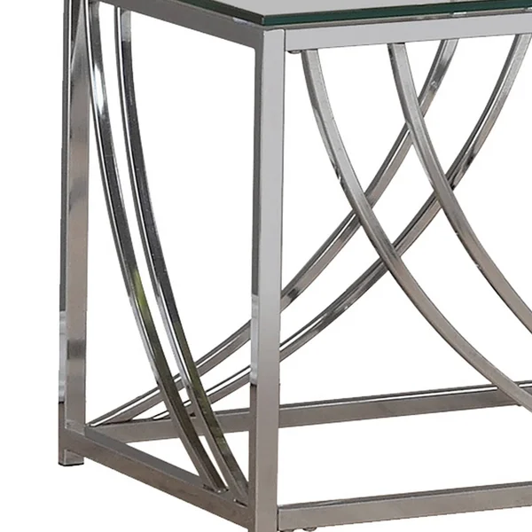 Tempered Glass Top End Table with Metal Tubular Legs - Chrome and Clear