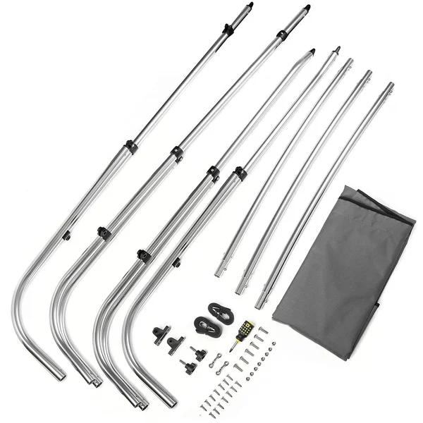 North East Harbor 4 Bow Boat Bimini Top Cover Gray with Rear Support Poles and Zippered Boot Fits 67 inch-72 inch Width Beam V-H
