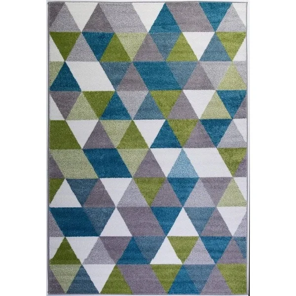 Ladole Rugs Boston Collection Geometric Pattern Empire Triangles Area Rug Carpet in Green Blue White - 8x11 (7'10 inch x 10'5 inc