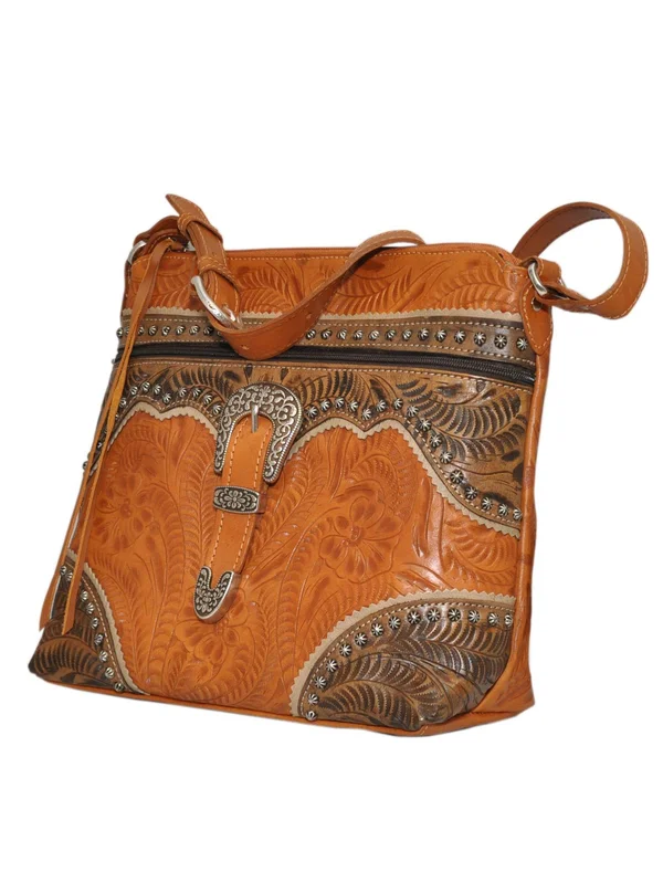 American West Saddle Ridge Zip Top Shoulder Bag - Golden Tan