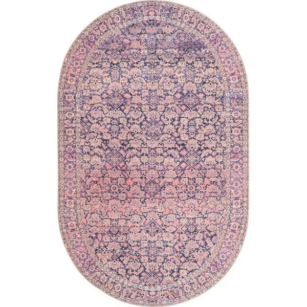 Unique Loom Revival Bright Colors Floral Rug 5' x 8' Oval Navy Blue/Orange