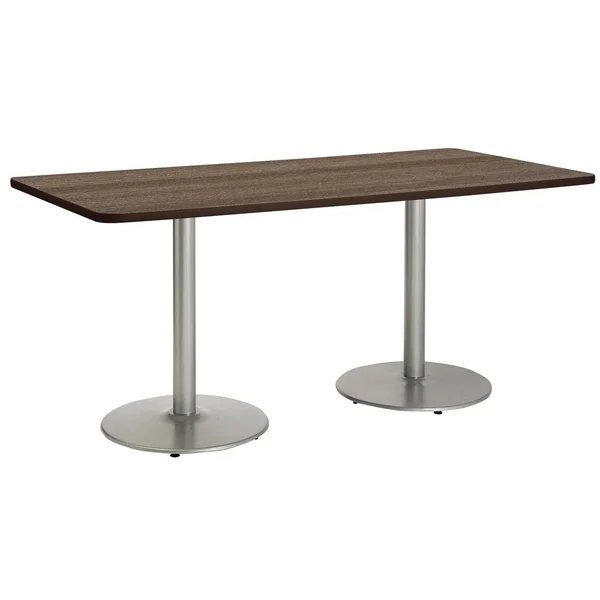 KFI Mode Multipurpose Table, Round Silver Base, Standard Height - 42x22 x 96x22 Top - Studio Teak