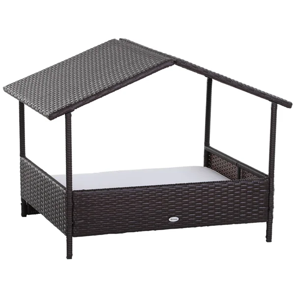 PawHut 4 Sturdy Legs Elevated & Cushioned PE Rattan Dog - Cat House with Comfortable Protective Anti-Slip Sleeping Pad &
