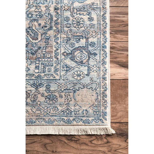 nuLOOM Rugs Ehtel Medallion Fringe Light Blue 2& 6x22 x 8& Runner Rug