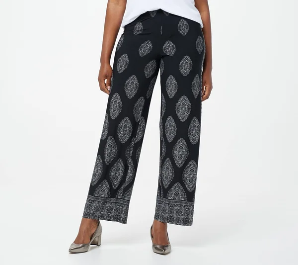 Susan Graver Regular Printed Liquid KnitWide Leg Pants - Size 2X, Black/Grey