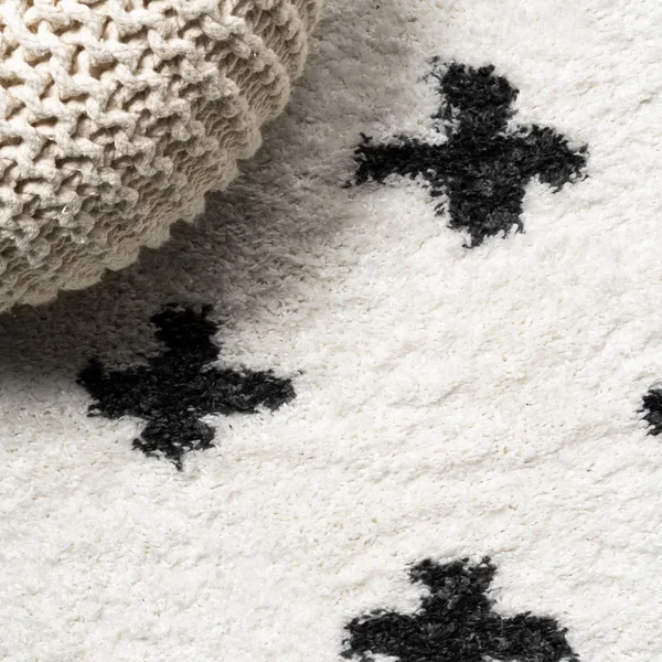 Jonathan Y Cristo White/Black 2 ft. x 10 ft. Berber Geometric Shag Runner Rug