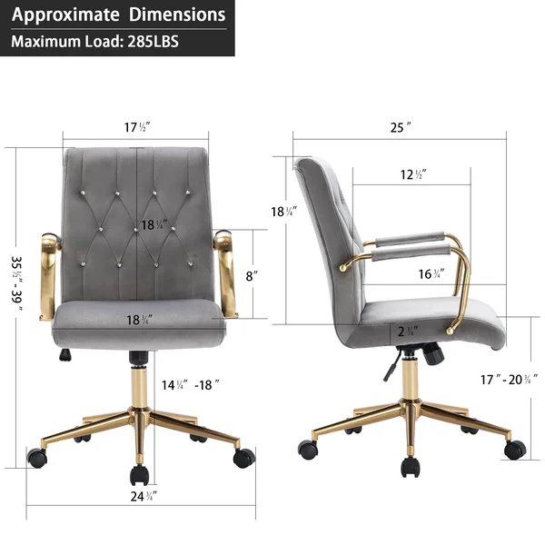 Duhome Office Chair with Arm and Rhinestone Deco Adjustable Swivel Grey 1 Pcs