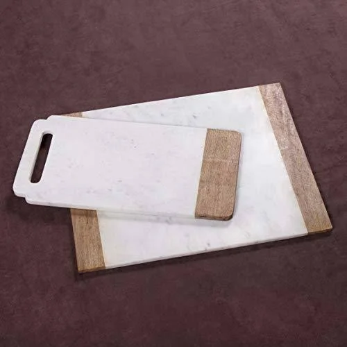Creative Home Natural White Marble with Mango Wood 16x22 x 20x22 Pastry Board, Serving Plate
