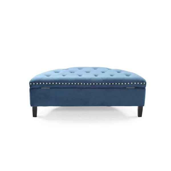 Chic Home Jacqueline Teal Velvet Nailhead Half Moon Storage Ottoman