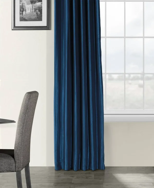 Exclusive Fabrics Vintage Textured Faux Dupioni Silk Curtain PANEL - Size: 50 x 84, Blue