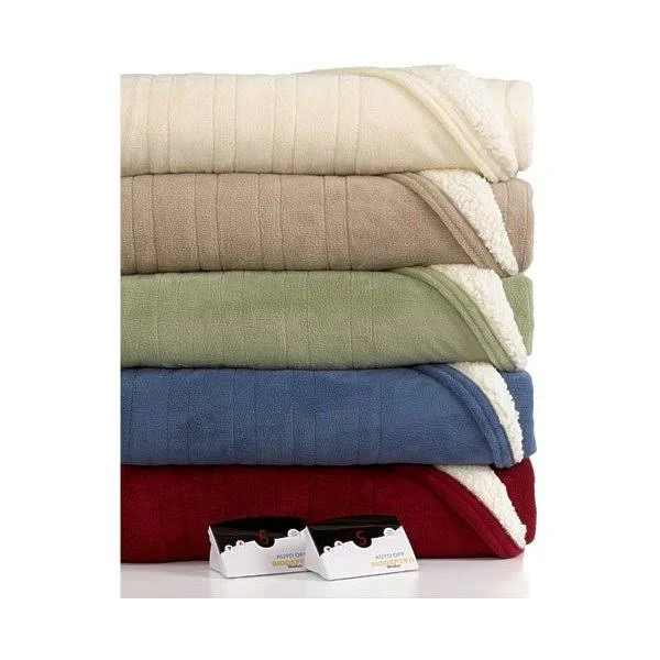 Pure Warmth Microplush Sherpa Electric Heated Blanket King Denim - Blue