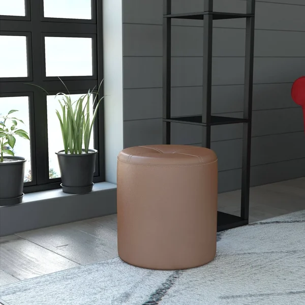 Porch & Den Lodo Wynkoop Round Upholstered Stool Ottoman, Black