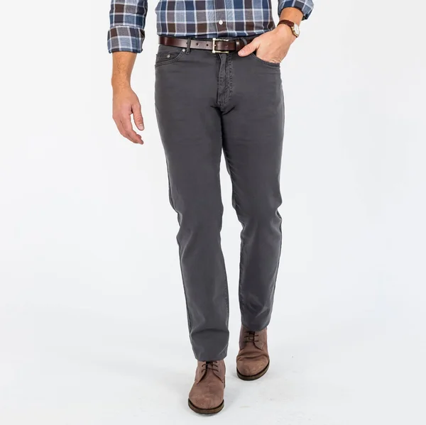Ledbury Men's Charcoal Franklin 5-Pocket Washed Twill Pant Cotton