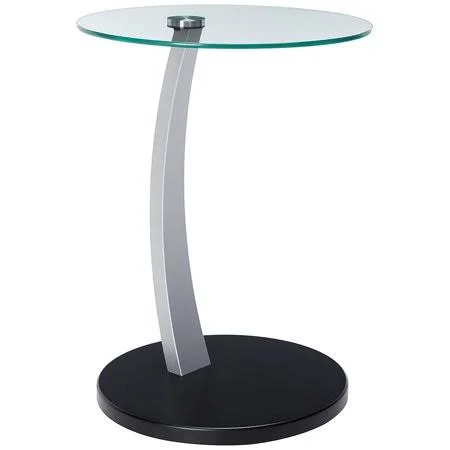 Monarch Specialties Bentwood Accent Table with Tempered Glass, Black/Silver, Size: Black Silver