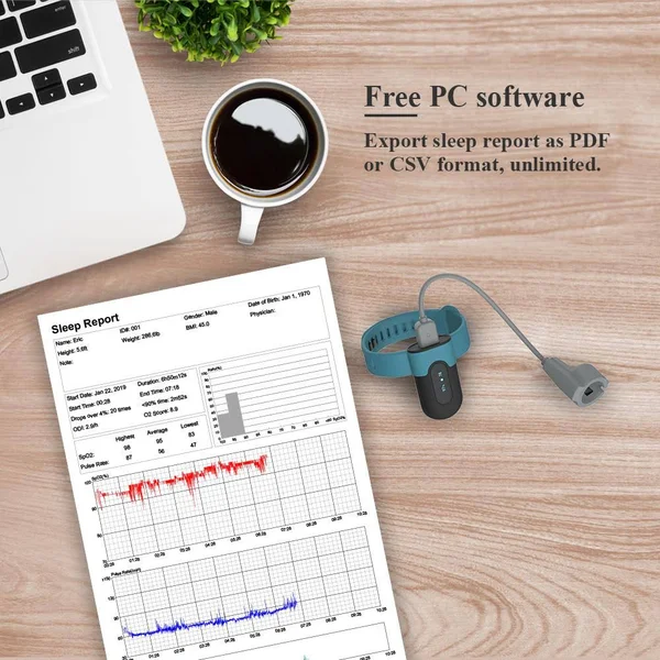 Wellue SleepU Continuous Wrist Oxygen Monitor with Alarm. Sleep Oximetry Report. Track Sleep Apnea Treatments at Home. Free APPu