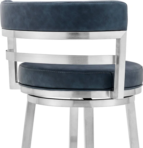 Armen Living LCMABABSBLU30 Madrid Contemporary 30x22 Counter Height Barstool in Brushed Stainless Steel Finish and Blue Faux Lea
