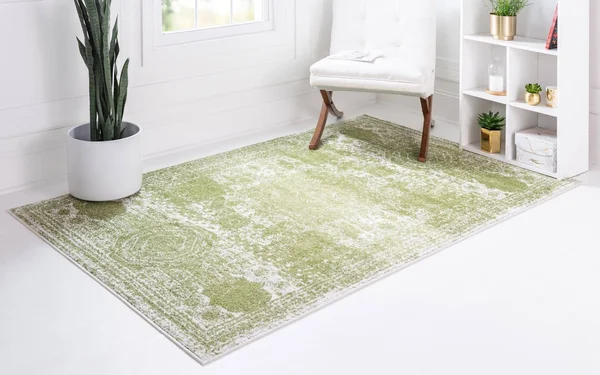 Rugs.com Dover Collection Rug 6& x 9& Green Low-Pile Rug Perfect for Bedrooms - Dining Rooms, Living Rooms