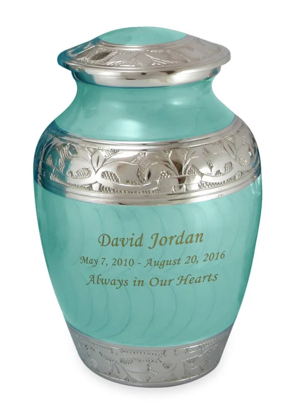 Elegant Baby Blue Fleur-de-lis Medium Brass Cremation Urn