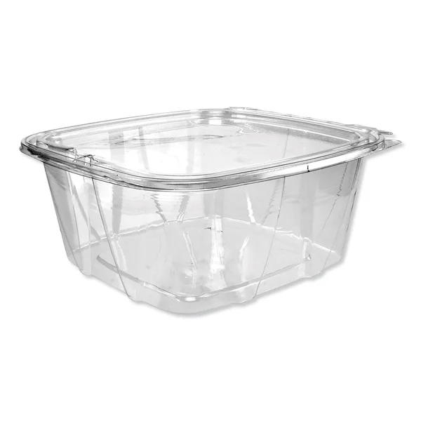 Dart CH64DEF 64 oz Tamper-Resistant Clear Hinged Container with Flat Lid (Case of 200)