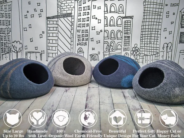 MEOWFIA Premium Felt Cat Cave Bed Large - Eco Friendly 100% Merino Wool Bed for