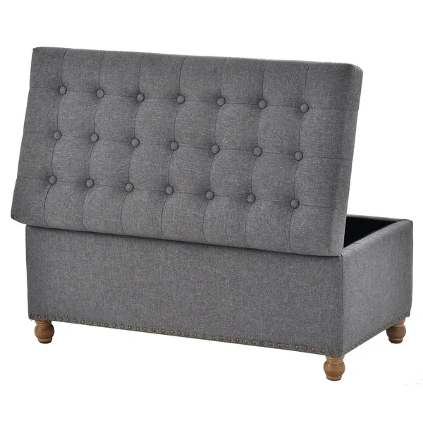 Nestfair Upholstered Flip Top Storage Bench with Tufted Top - Grey
