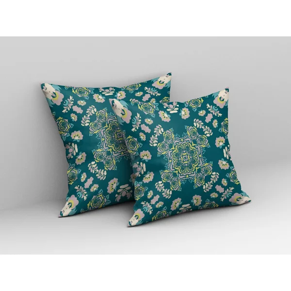 Rose Wreath Broadcloth Indoor Outdoor Pillow - Zippered, Greenyellow