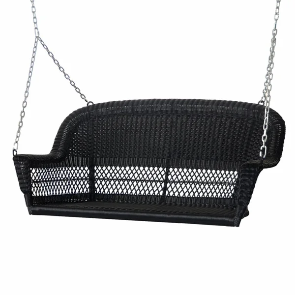 Jeco W00207S-D-FS006 Black Wicker Porch Swing with Tan Cushion