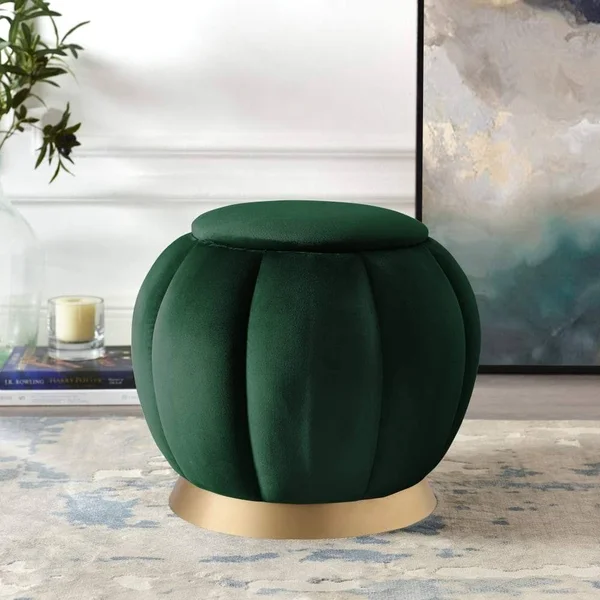Ford Tufted Ottoman Nicole Miller Color: Navy, Leg Color: Gold