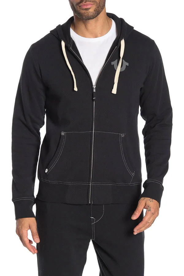 True Religion Men's Classic Logo Zip-Up Hoodie - Black