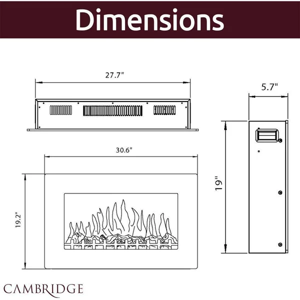 Cambridge Callisto 30 in. Wall-Mount Electric Fireplace with Crystal Rock Display - White