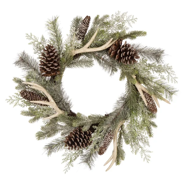 Glitzhome 24x22D Flocked Pinecone Antler Wreath
