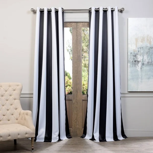 Awning Black & White Stripe Grommet Blackout Curtain