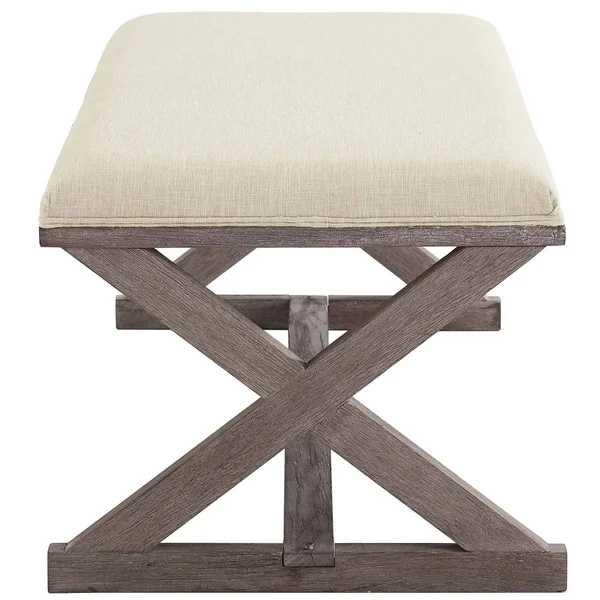 Modway Beige Province Vintage French X-Brace Upholstered Fabric Bench