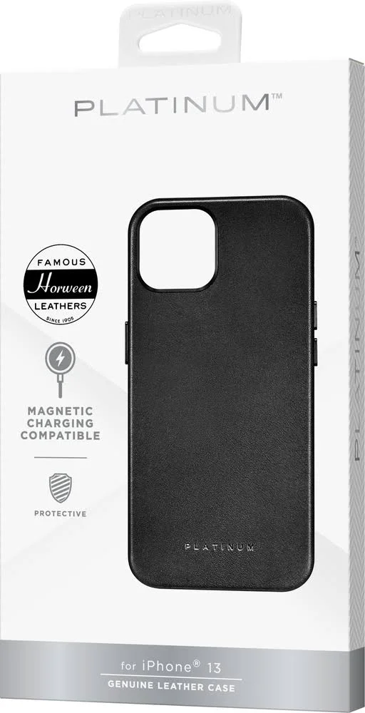 Platinum - Horween Leather Case for iPhone 13 - Black