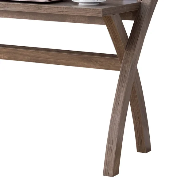 Multifunctional Wooden Desk with Electric Outlet and Trestle Base Brown