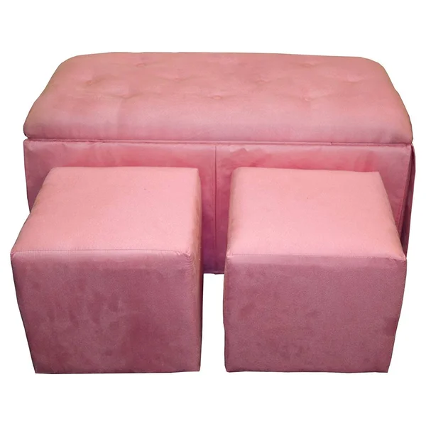 Ore International Microfiber Storage Bench with 2 Matching Ottomans, Pink