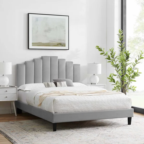 Modway Elise Full Performance Velvet Platform Bed MOD-6877 - Light Gray