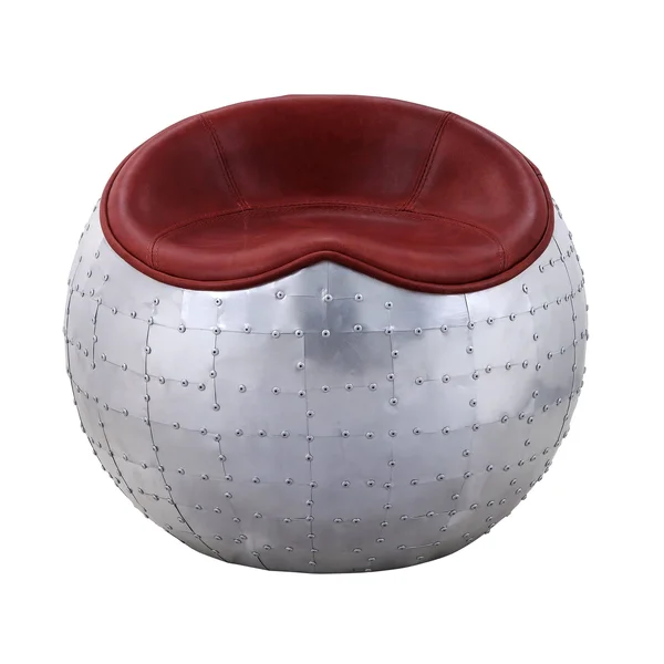Acme Brancaster Ottoman Antique Red Top Grain Leather Aluminum