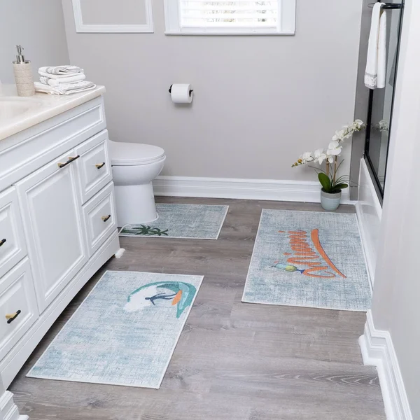 US States Design 3 Piece Bathroom Rugs Set - Non-Slip Ultra Thin Bath Rugs for Bathroom Floor - Washable Bathroom Mats Set - Mia