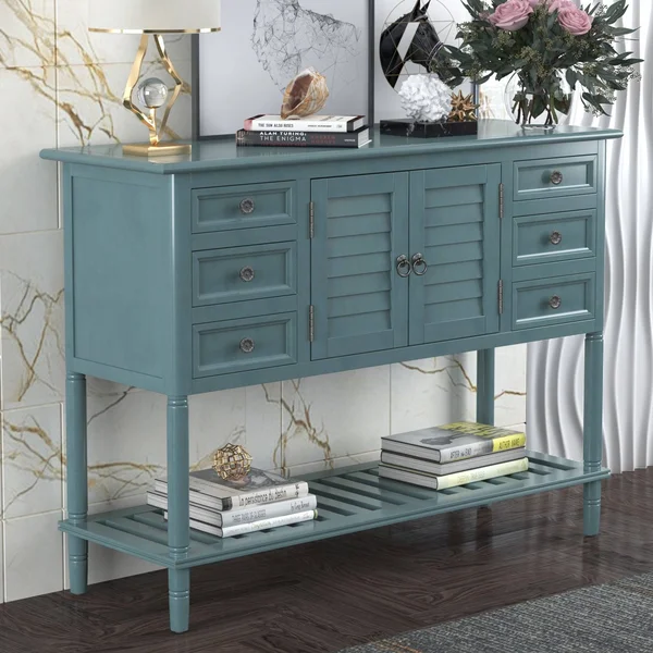 45&& Console Table Sofa Table with 6 Draweru0026 1 Cabinetu0026 1 Shelf - Green - Wood