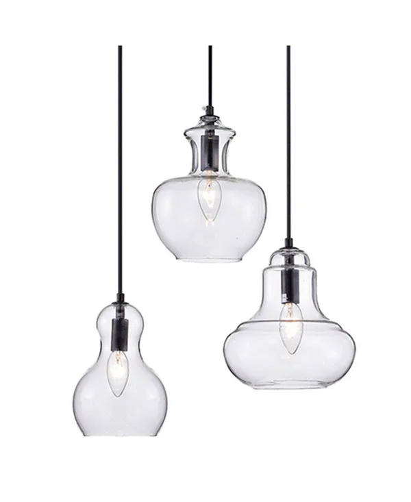 Warehouse of Tiffany Beveen Round 3-Light Glass Gourde Lamp Collection, Black