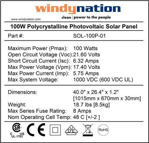 WindyNation 200 Watt (2pcs 100 watt) Solar Panel Kit with 1500W VertaMax Power Inverter for RV, Boat