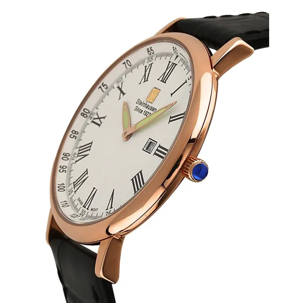 Steinhausen Classic Men's S0119 Altdorf Swiss Quartz Rose Gold Black Leather Band Watch