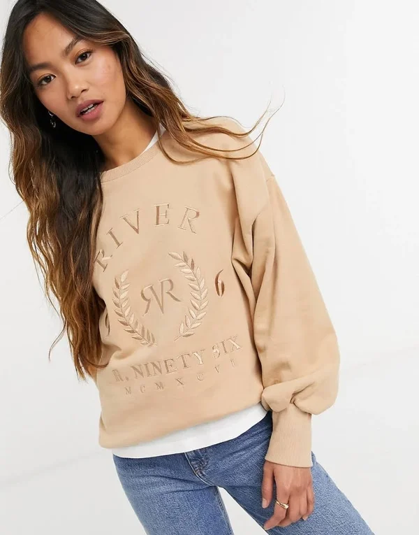 River Island Womens Beige &RVR& Long Sleeve Sweatshirt - Size M