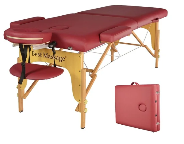 Bestmassage Burgundy PU Portable Massage Table w/Free Carry Case U1