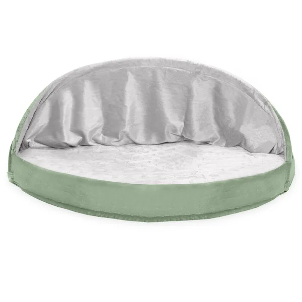 FurHaven Snuggery Burrow Dog Bed - Microvelvet Cooling Gel Foam - 44x22 Round, Sage