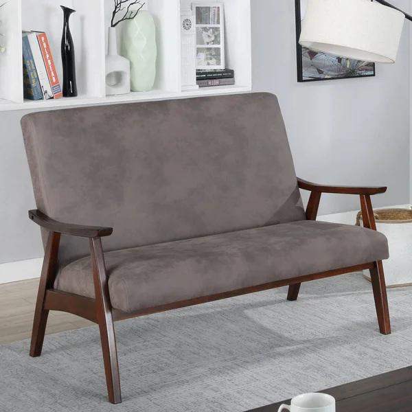 Furniture of America Balf Contemporary Faux Leather Loveseat Bench - Dark Grey