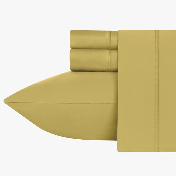 California Design den Luxe Smooth Sateen Solid Sheet Set Queen - Gold, Sheet Set - 100% Sateen Cotton - 600 Thread Count