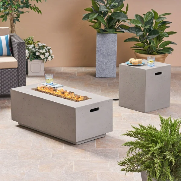 Leo Outdoor 40x22 Rectangular Light Weight Concrete GAS Burning Fire Pit - Dark Gray